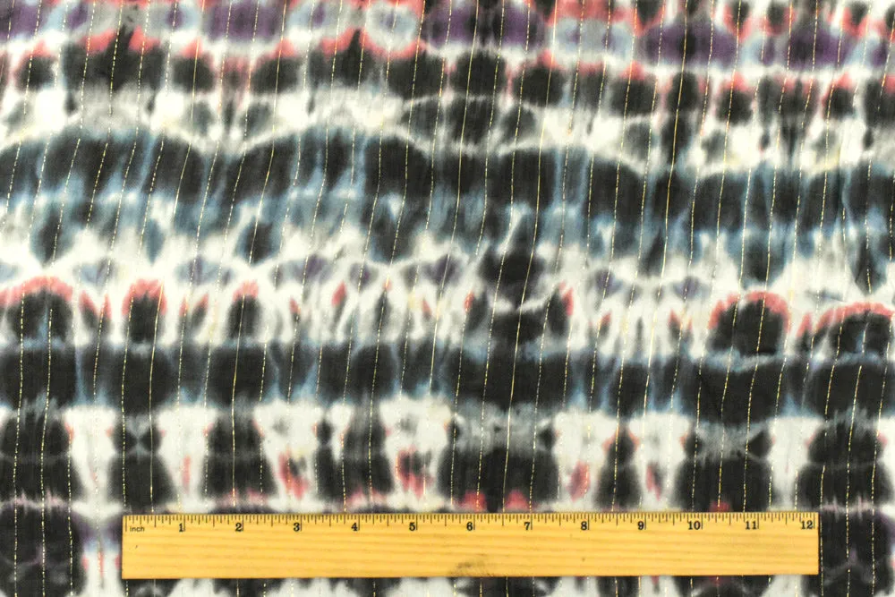 Pink-Multi Famous Designer Tie Dye Printed Metallic Stripe Chiffon Fabric