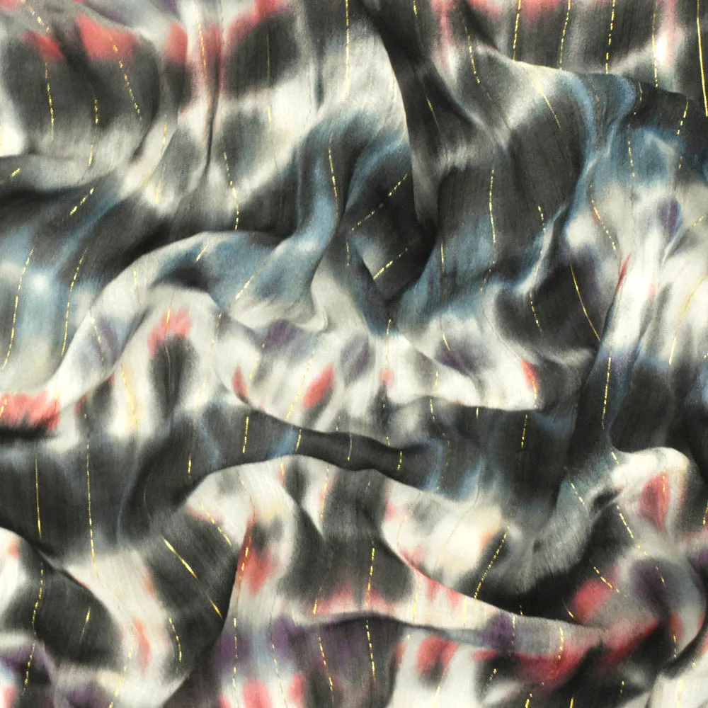 Pink-Multi Famous Designer Tie Dye Printed Metallic Stripe Chiffon Fabric