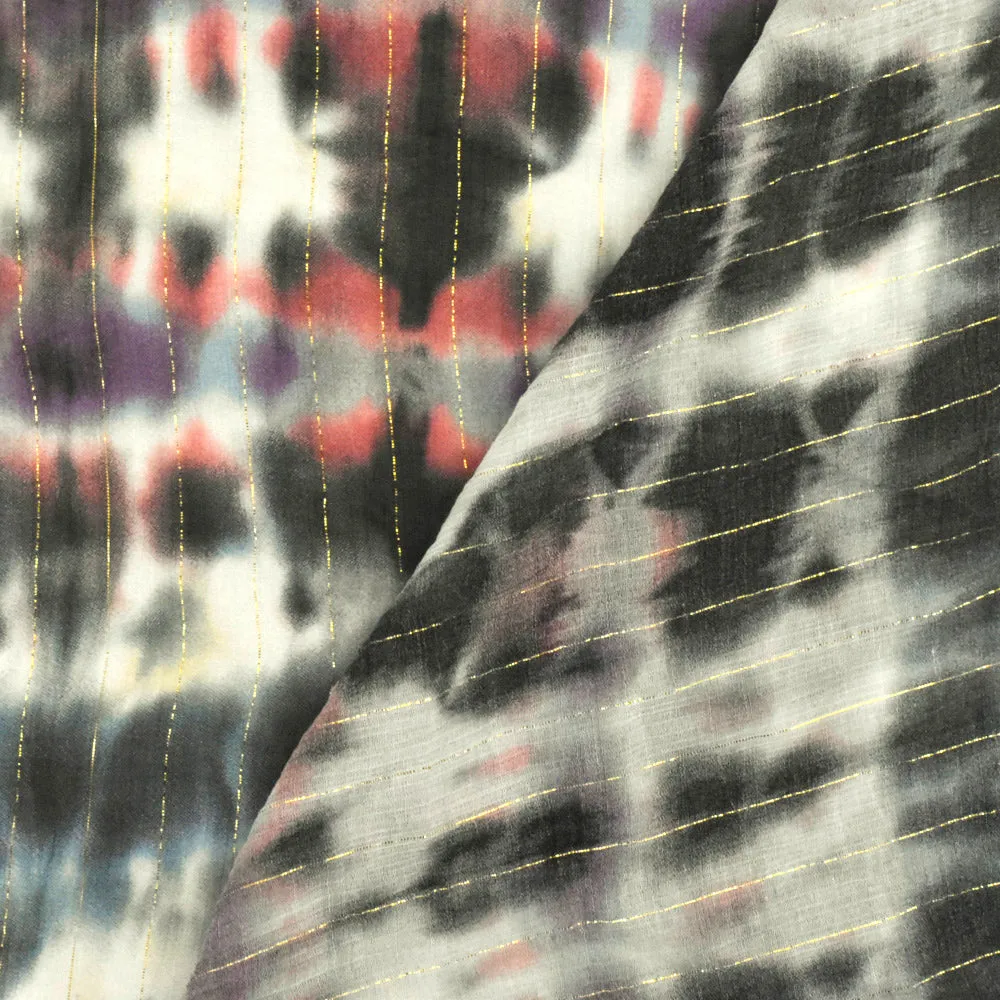 Pink-Multi Famous Designer Tie Dye Printed Metallic Stripe Chiffon Fabric