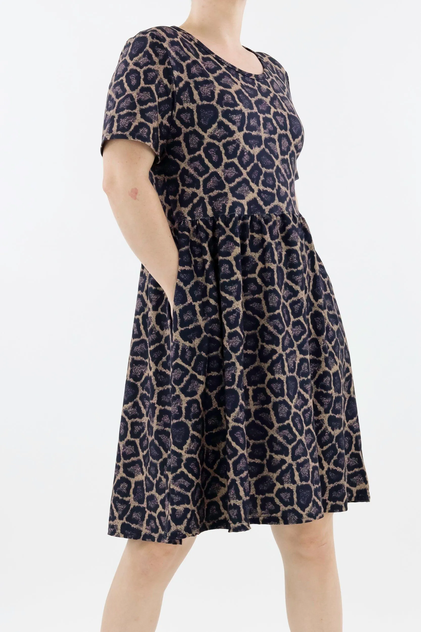 Pink Panther - Short Sleeve Skater Dress - Knee Length - Side Pockets