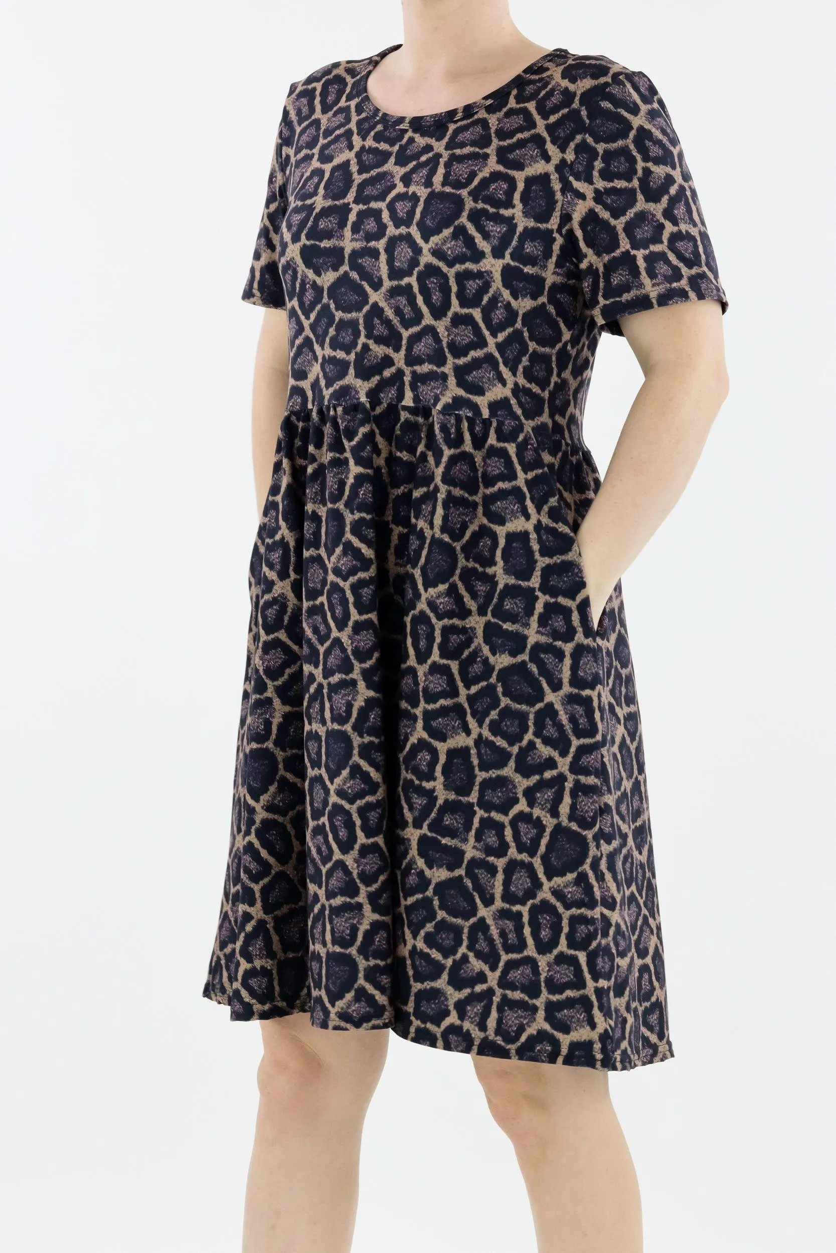 Pink Panther - Short Sleeve Skater Dress - Knee Length - Side Pockets