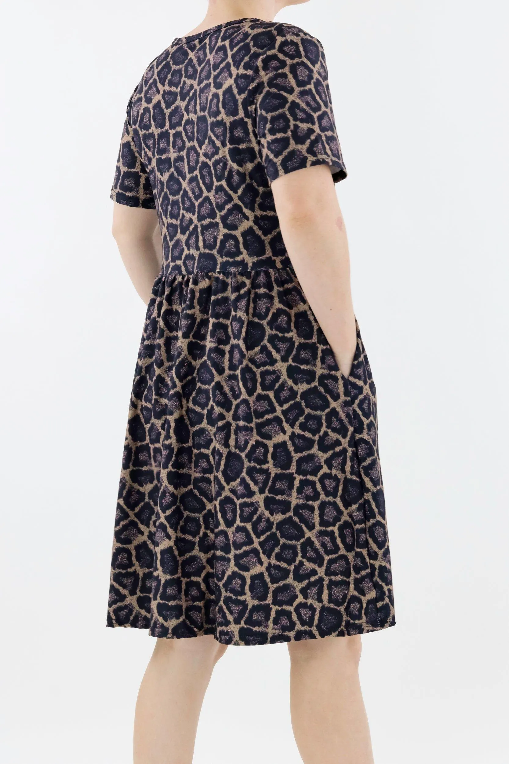 Pink Panther - Short Sleeve Skater Dress - Knee Length - Side Pockets