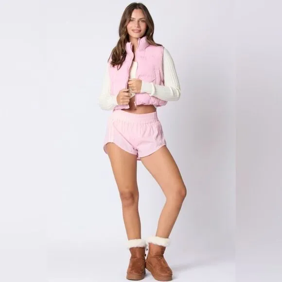 PINK PUFFER VEST WITH SATIN BOW