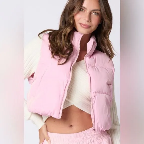 PINK PUFFER VEST WITH SATIN BOW