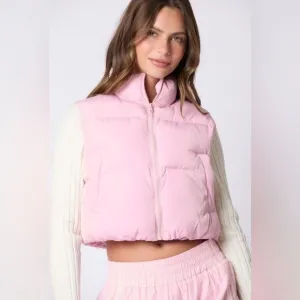 PINK PUFFER VEST WITH SATIN BOW