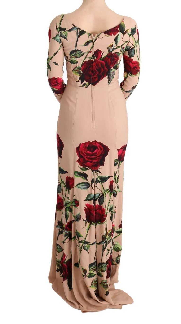 Pink Red Roses Stretch Sheath Dress