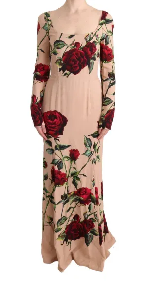 Pink Red Roses Stretch Sheath Dress
