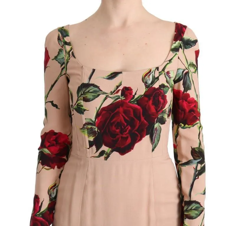 Pink Red Roses Stretch Sheath Dress