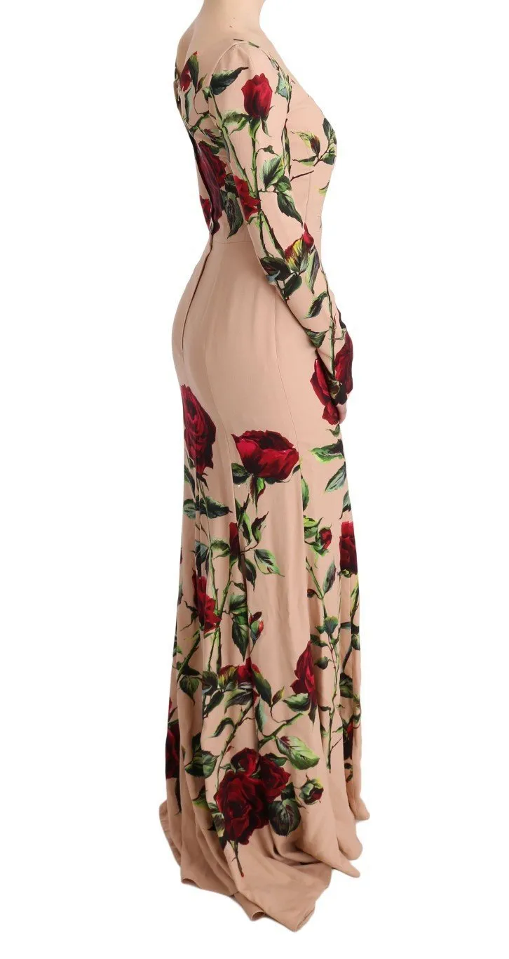 Pink Red Roses Stretch Sheath Dress
