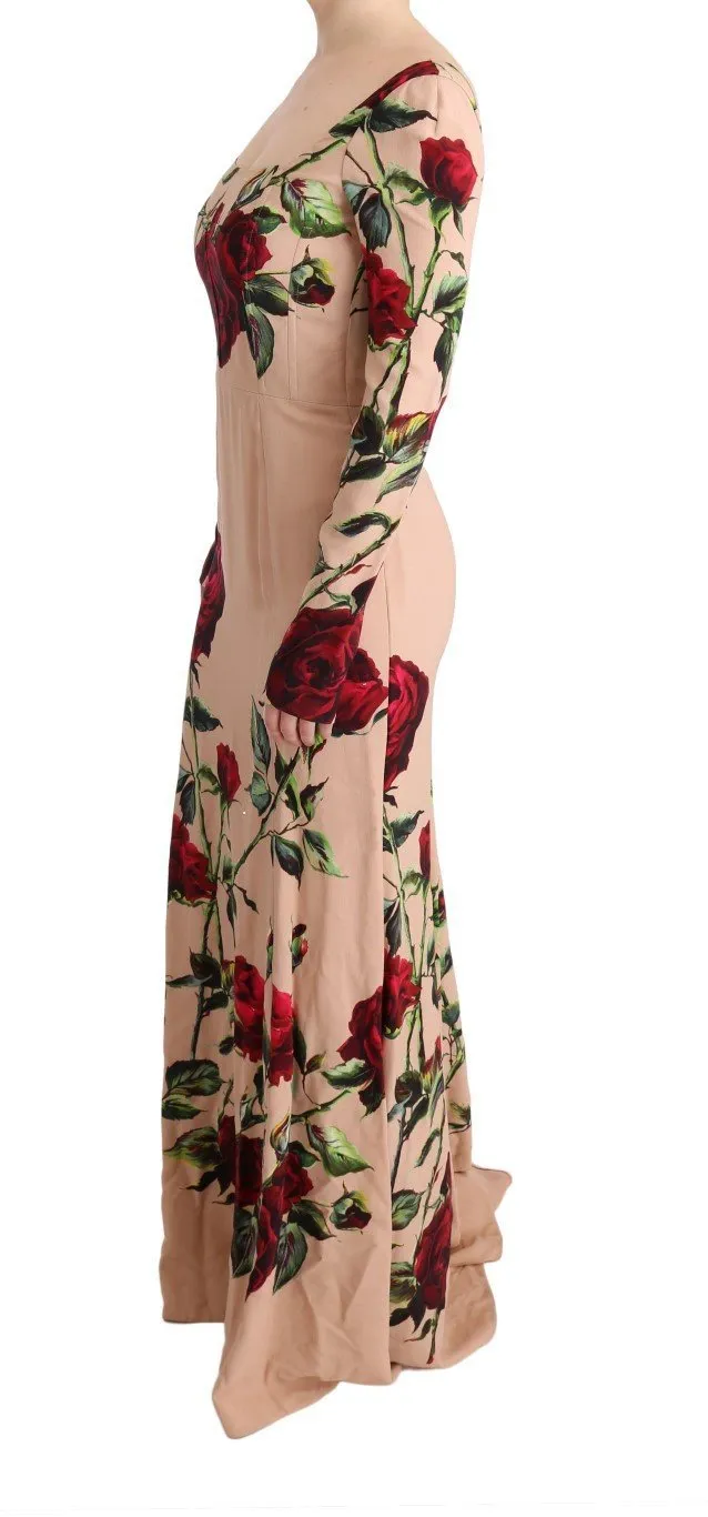 Pink Red Roses Stretch Sheath Dress