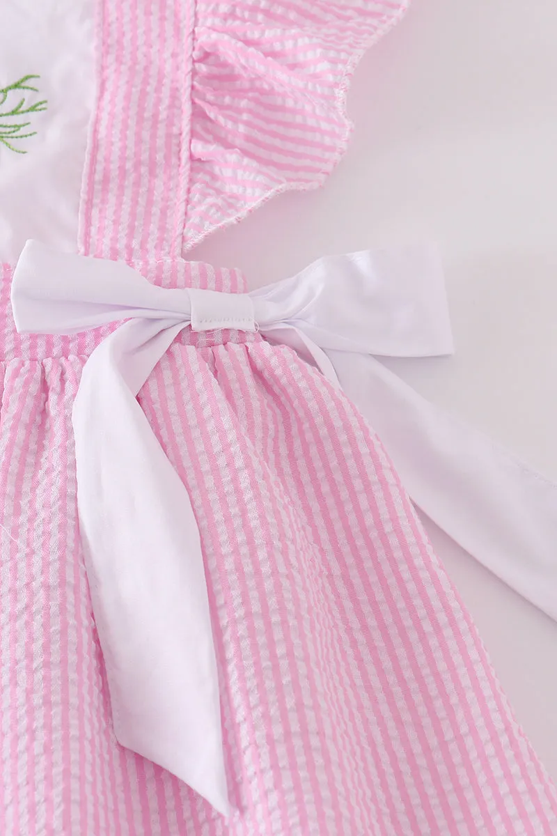 Pink Seersucker Cross Floral Embroidery Set