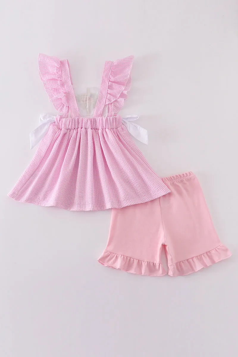 Pink Seersucker Cross Floral Embroidery Set