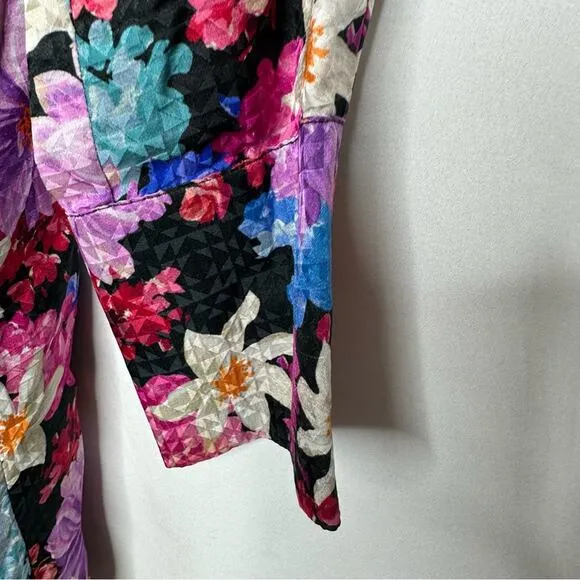 PINKO Floral Sleeved Sheath Mini Silk Dress in Size Large (44)