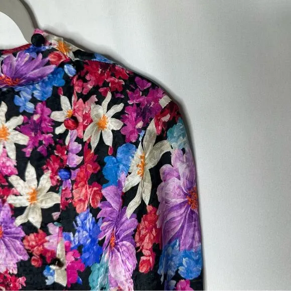 PINKO Floral Sleeved Sheath Mini Silk Dress in Size Large (44)
