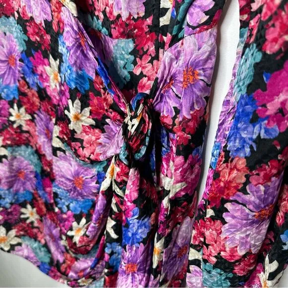PINKO Floral Sleeved Sheath Mini Silk Dress in Size Large (44)