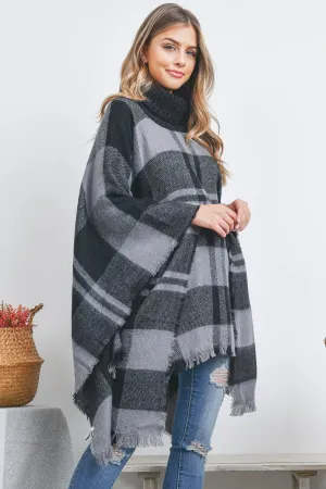PLAID KNITTED TURTLEKNECK PONCHO