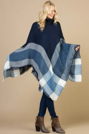 PLAID KNITTED TURTLEKNECK PONCHO