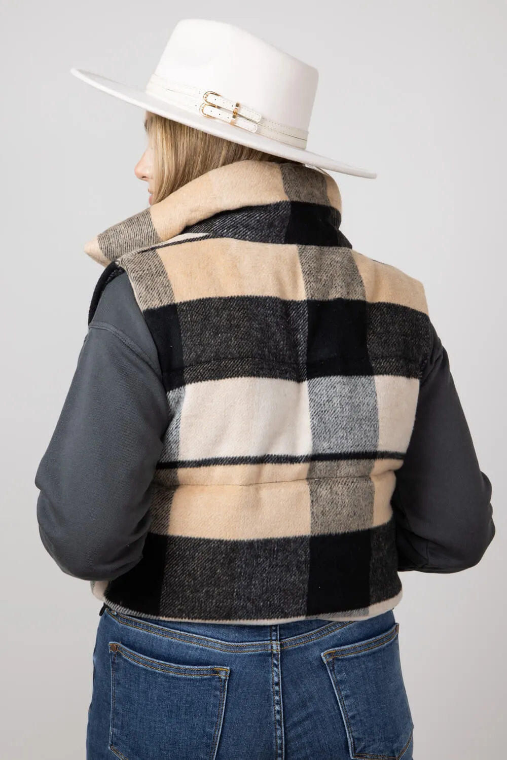 Plaid Puffer Vest for Women in Black and Yellow | 55179-BLACKYELLOW