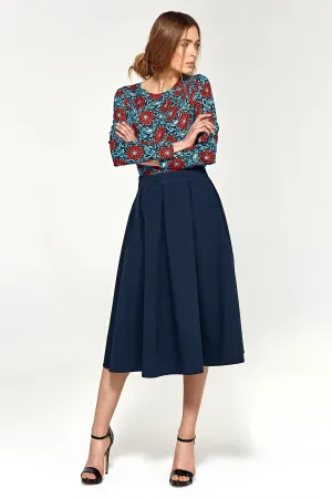 Pleated Flared Midi Skirt with Pockets