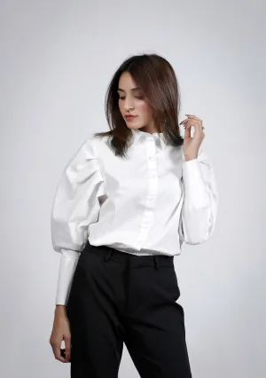 Pleated Sleeve Poplin Shirt - White