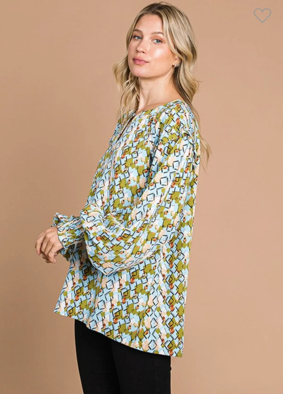 Plus Size Blue Combo Ruffled Accent Top
