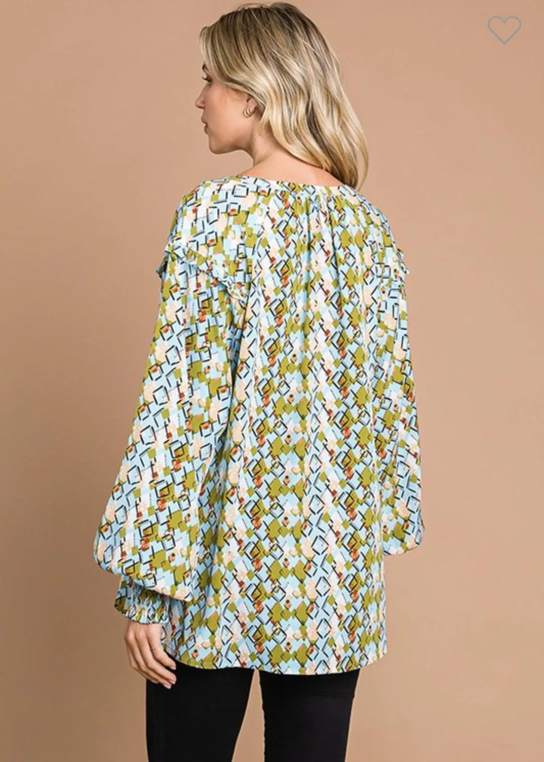 Plus Size Blue Combo Ruffled Accent Top