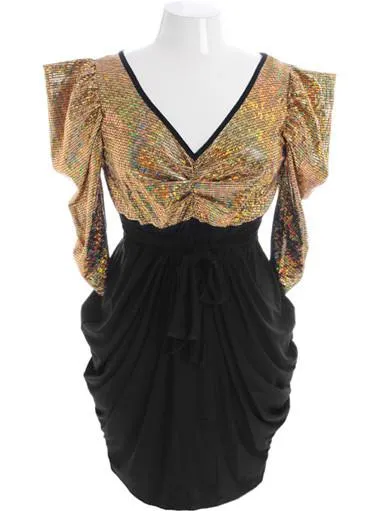 Plus Size Bold Shoulder Dazzling Holiday Gold Dress
