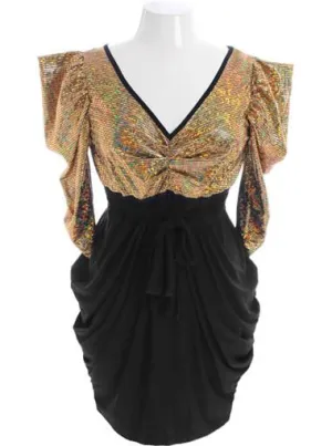 Plus Size Bold Shoulder Dazzling Holiday Gold Dress