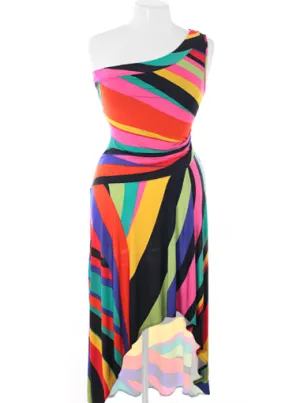 Plus Size Colorful Sexy Shoulder Dip Hem Dress