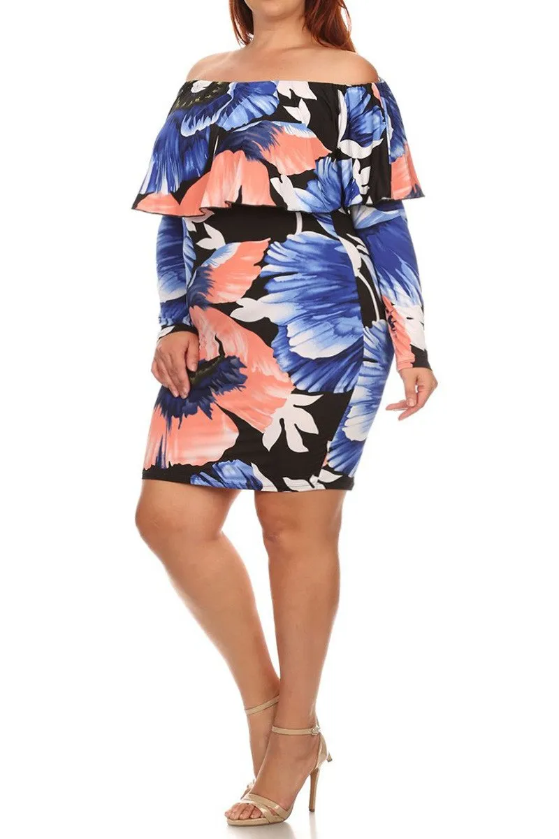 Plus Size Island Queen Floral Off Shoulder Dress