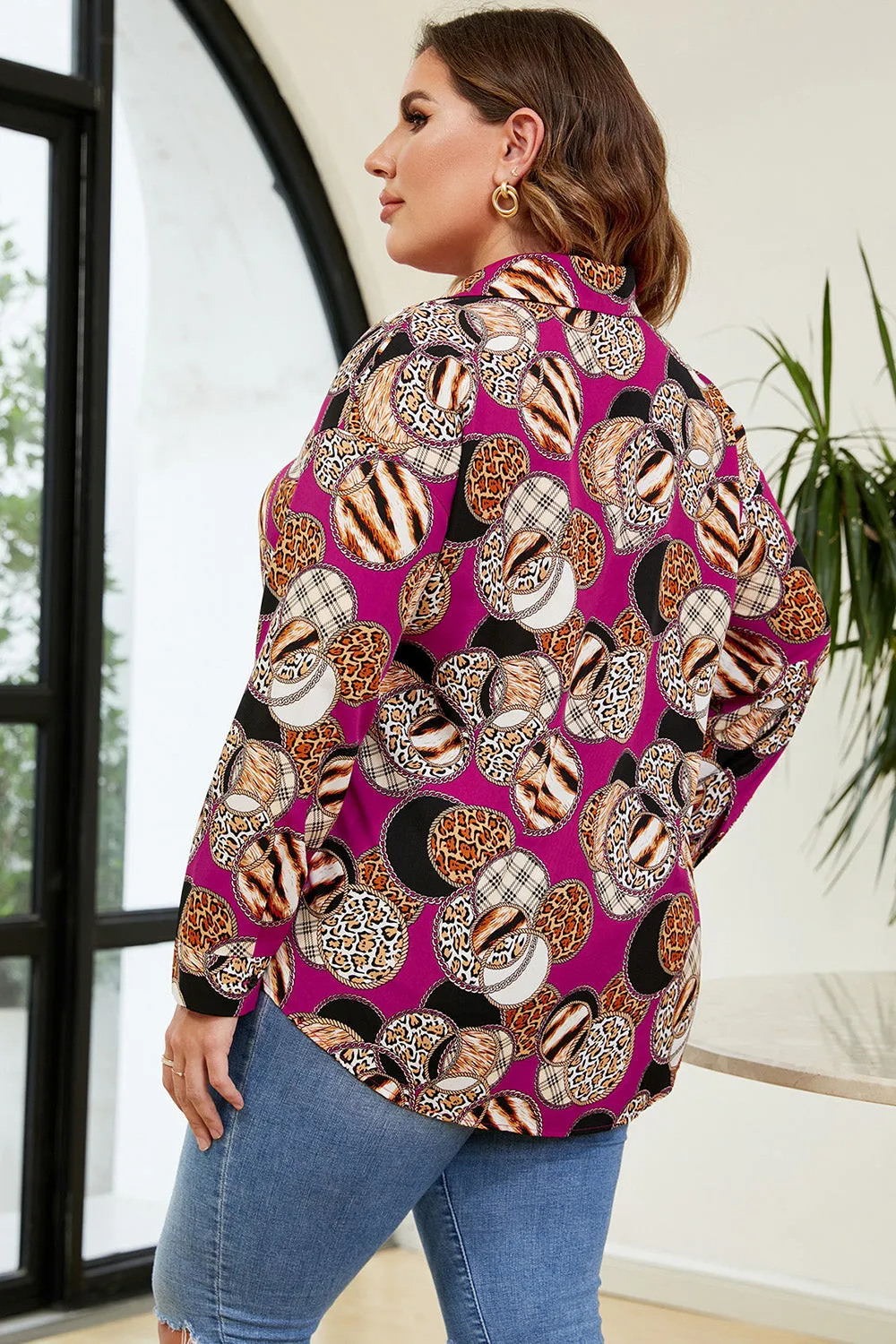 Plus Size Printed Long Sleeve Shirt