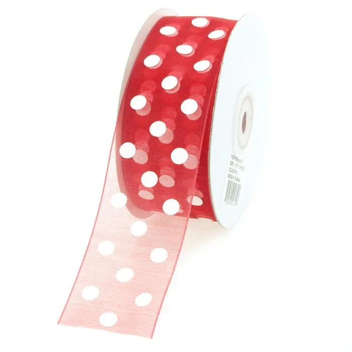Polka Dot Organza Ribbon, 1-1/2-Inch, 25 Yards