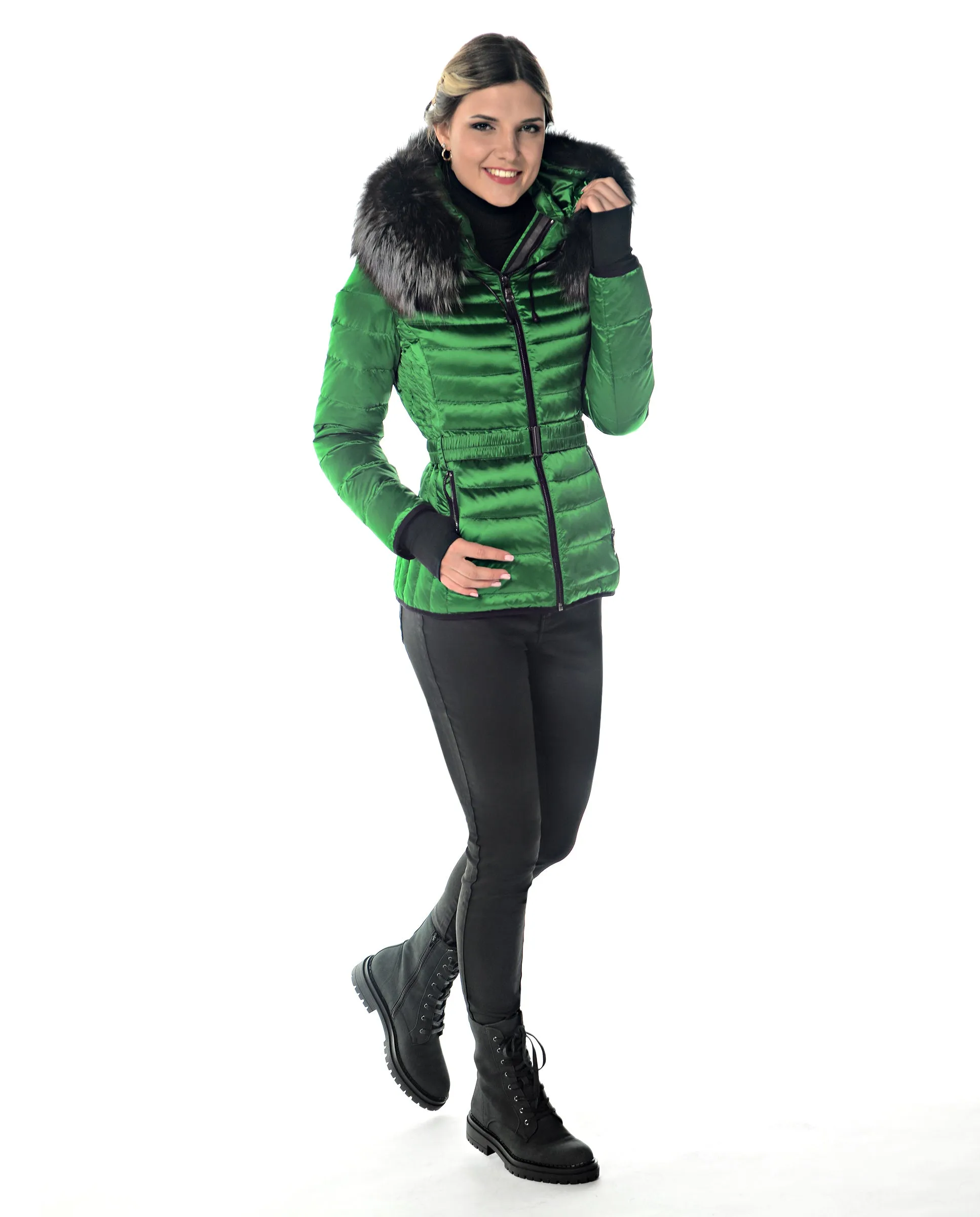 Polyester Jacket with Detachable Fox Trimmed Hood
