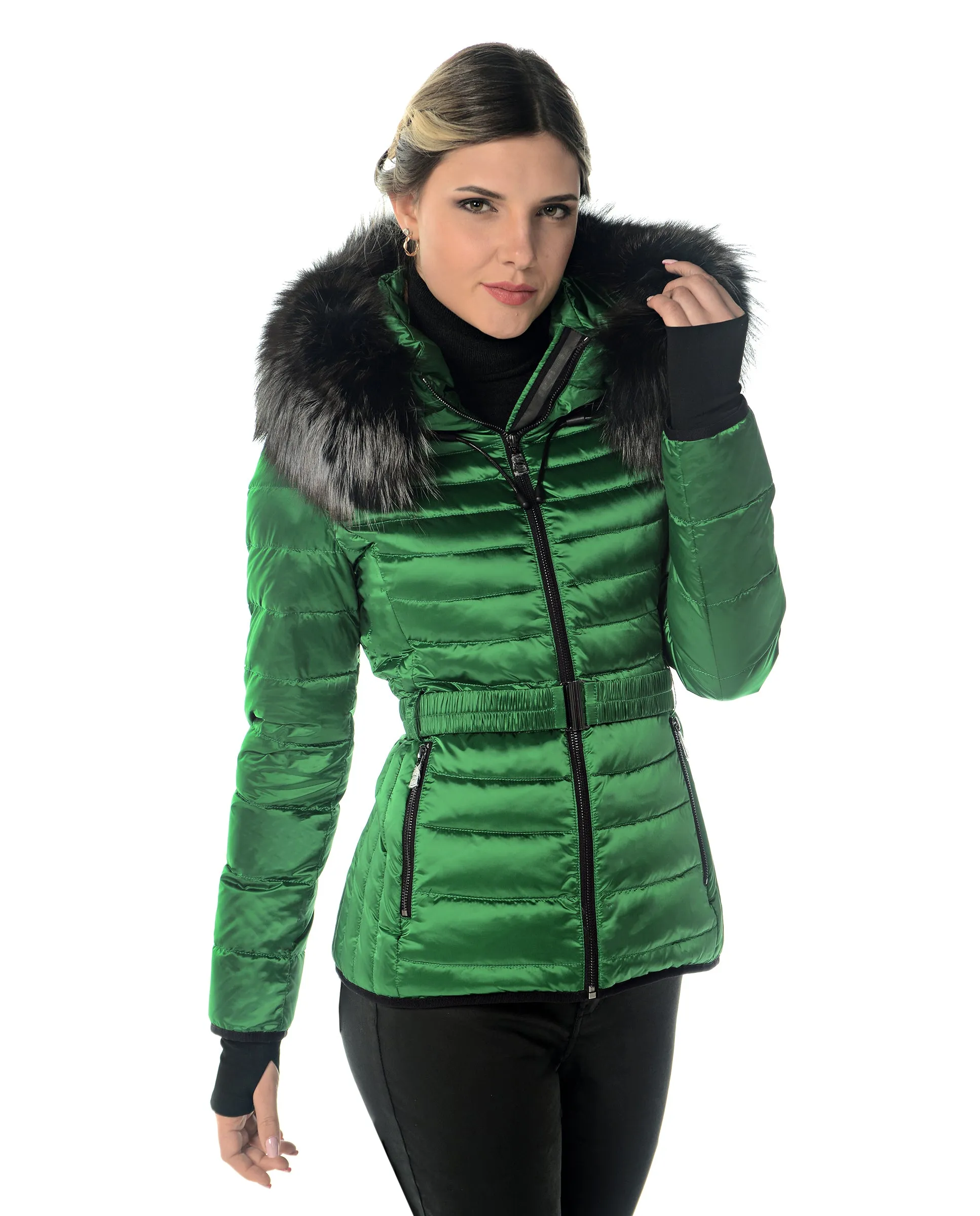 Polyester Jacket with Detachable Fox Trimmed Hood