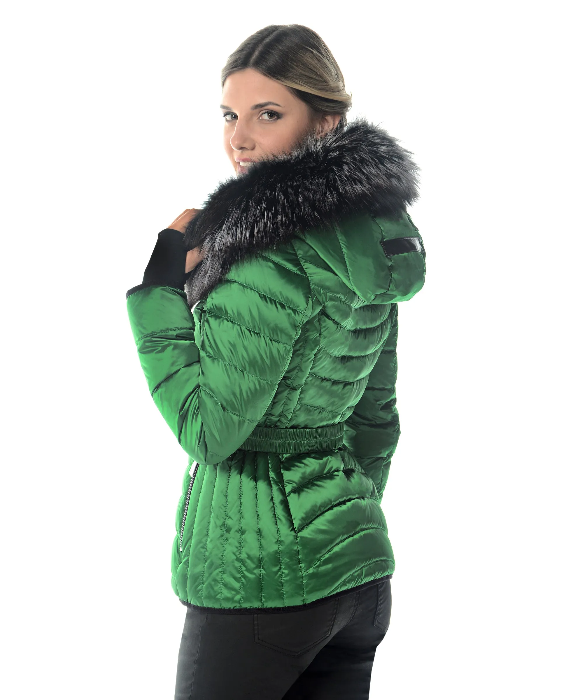 Polyester Jacket with Detachable Fox Trimmed Hood