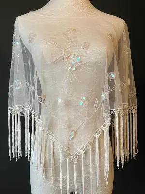 Poncho Beaded, Sequinned & Fringed, special occasion shrug/Shawl Sequin Ponchos dress cover up, Cape party, Stunning Scarf/Stole