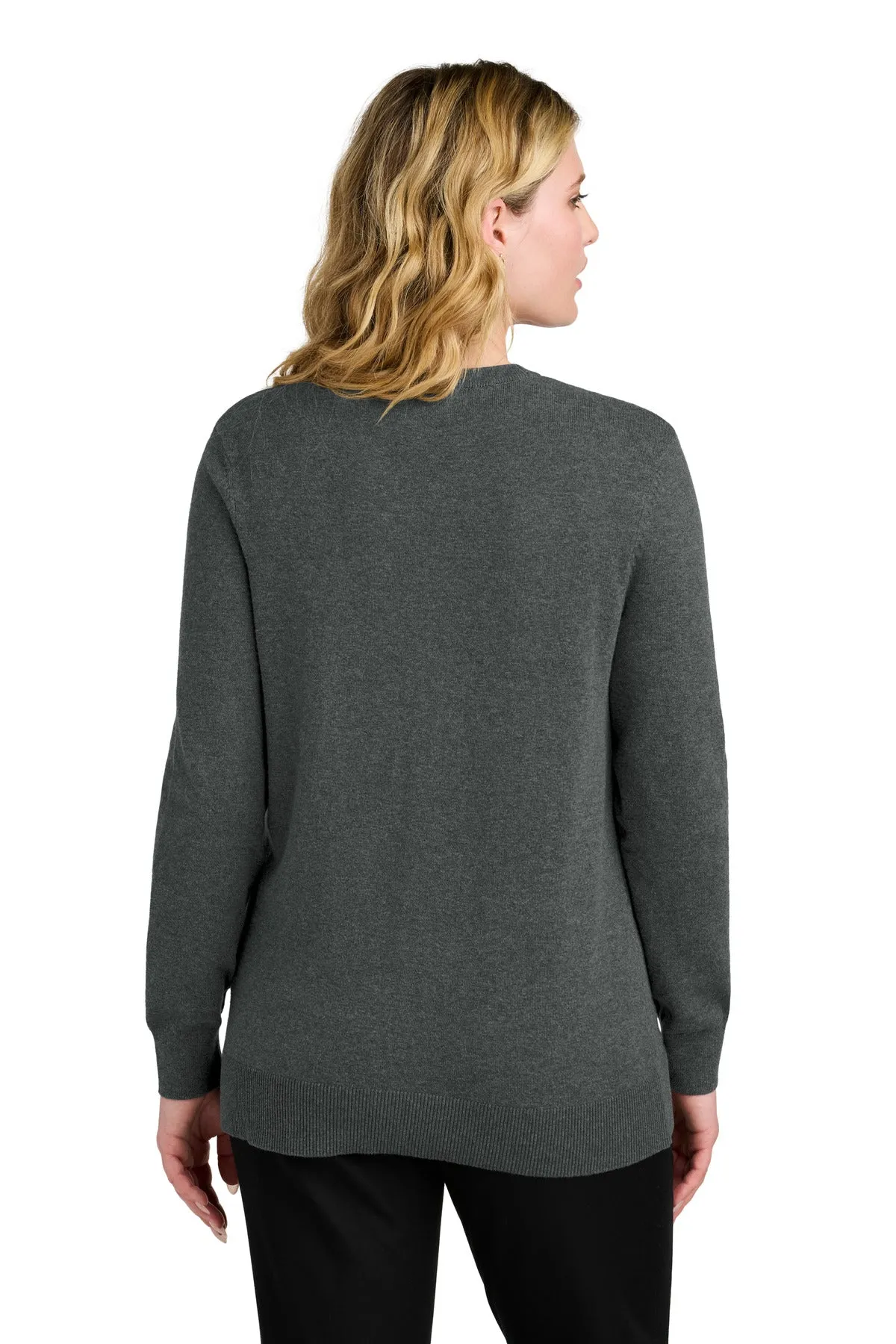 Port Authority Women's Easy Care Button-Up Cardigan Sweater LSW4150 Charcoal Heather