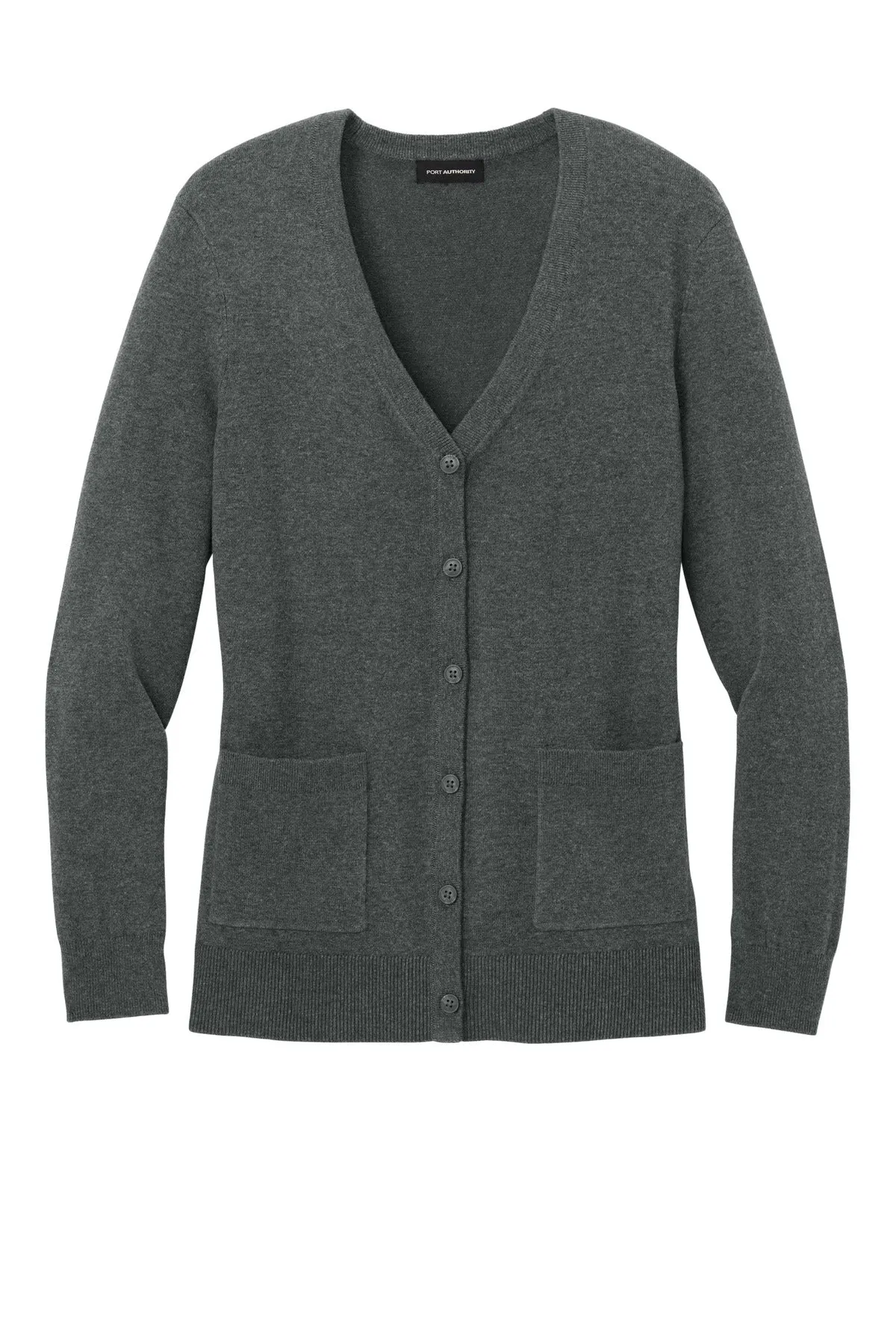 Port Authority Women's Easy Care Button-Up Cardigan Sweater LSW4150 Charcoal Heather