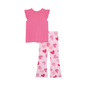 Posh Peanut Daisy Love Ruffled Cap Sleeve T-Shirt & Bell Bottom Set