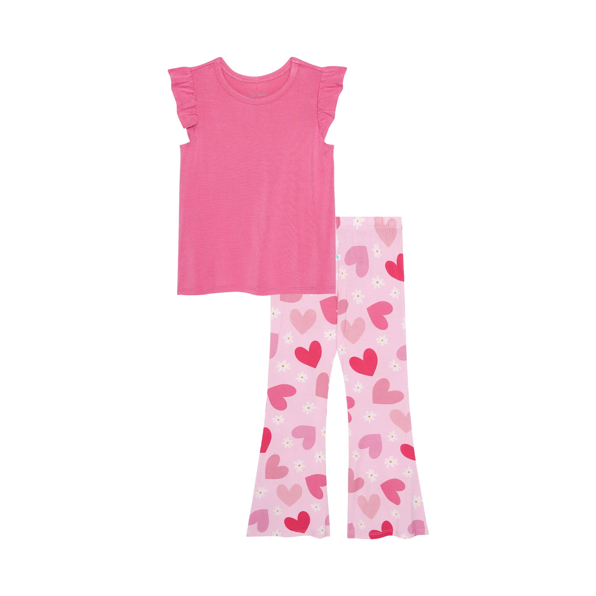 Posh Peanut Daisy Love Ruffled Cap Sleeve T-Shirt & Bell Bottom Set