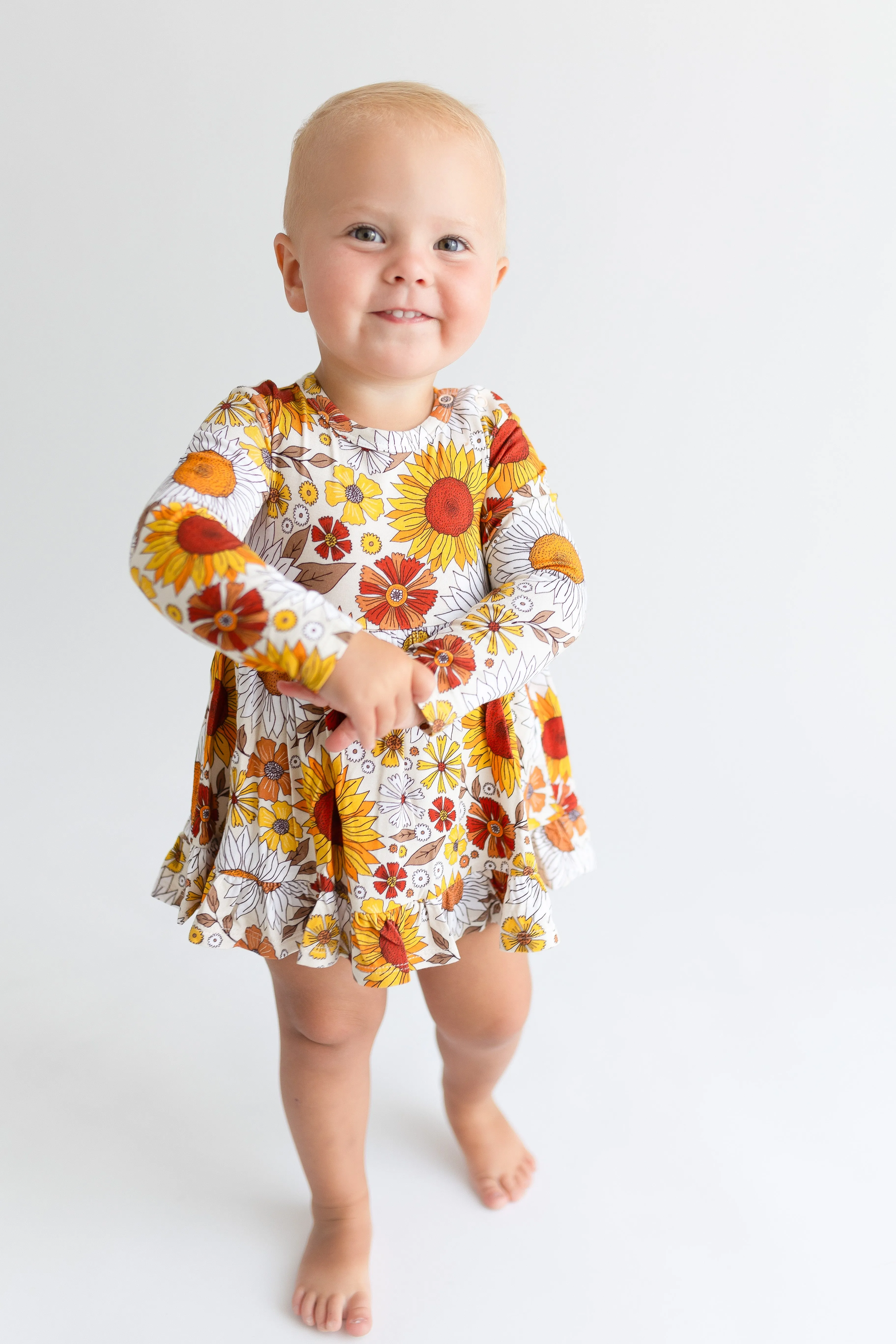 Posh Peanut Goldie L/S Ruffled Bodysuit Dress
