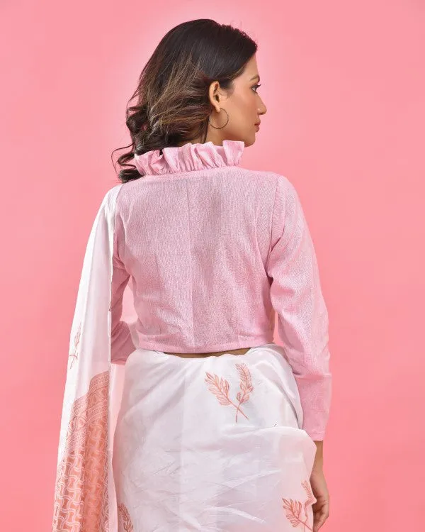Powder Pink Ruffled Crop Top Blouse