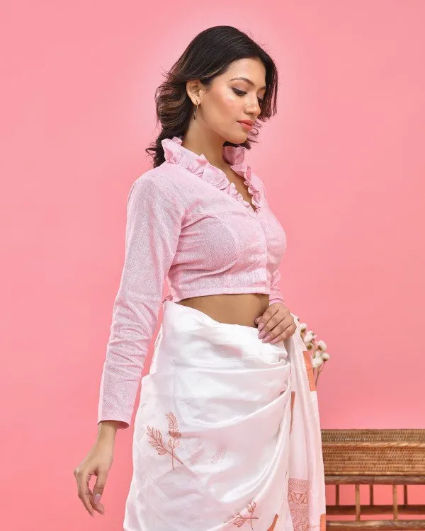 Powder Pink Ruffled Crop Top Blouse