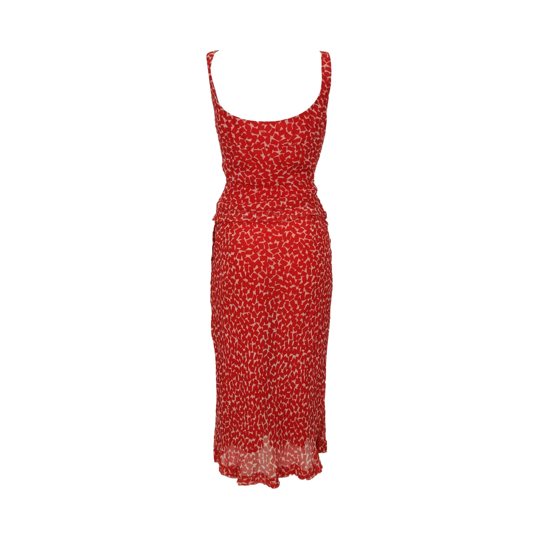 Prada Red Print Sheer Skirt Set