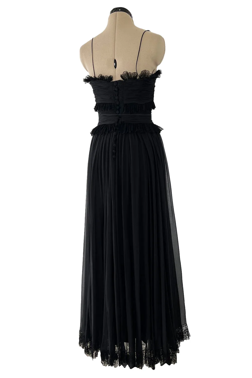 Prettiest 1992 Chanel by Karl Lagerfeld Black Silk Chiffon Dress w Black Lace Detailing
