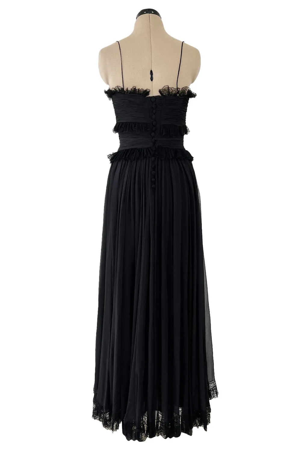 Prettiest 1992 Chanel by Karl Lagerfeld Black Silk Chiffon Dress w Black Lace Detailing