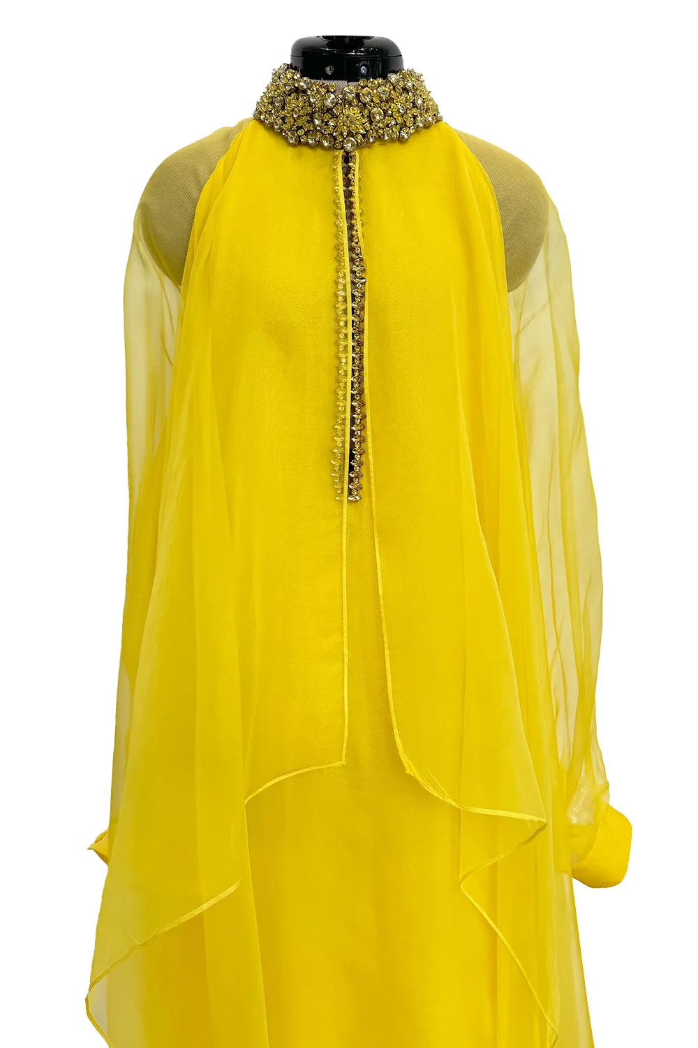 Prettiest Pre-Fall 2020 Gucci by Alessandro Michele Yellow Silk Dress Caftan w Jewel Collar & Front