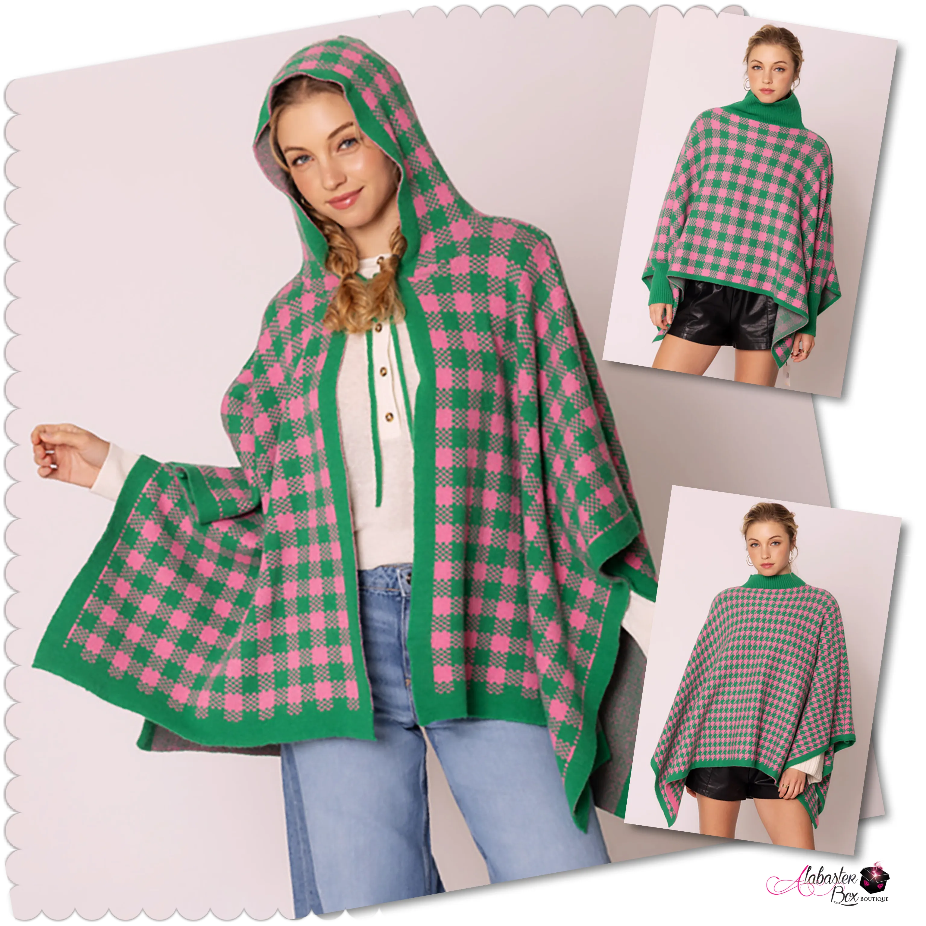 “Pretty Girl 💕💚 Checkered & Houndstooth Ponchos & Cape”- Pre Order