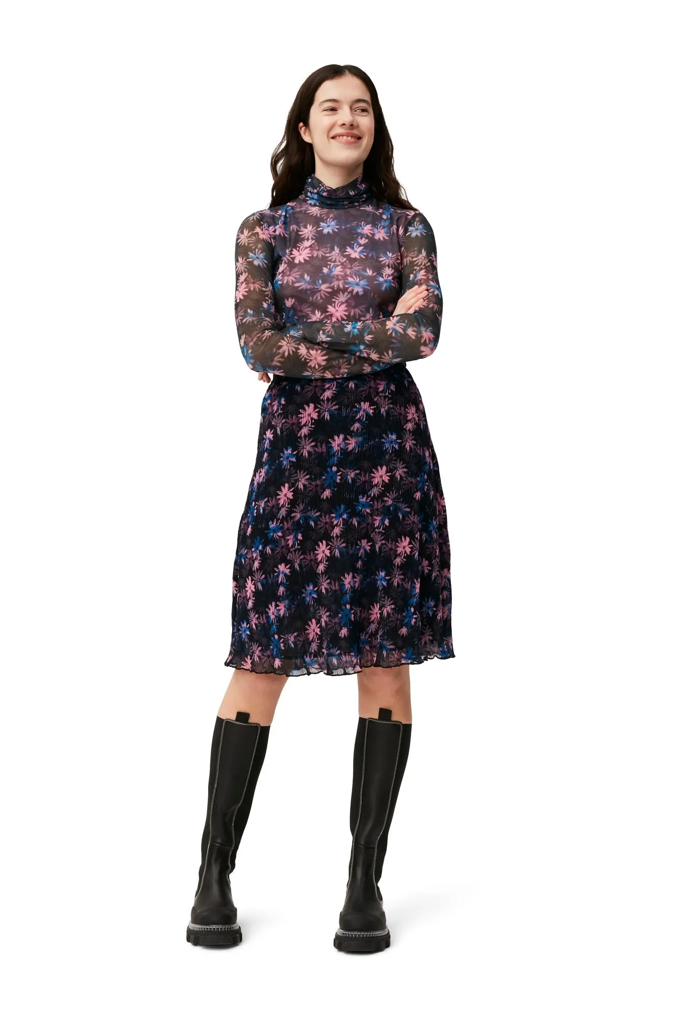 Printed Mesh Rollneck Top