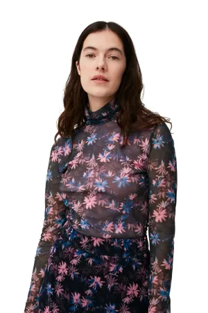 Printed Mesh Rollneck Top
